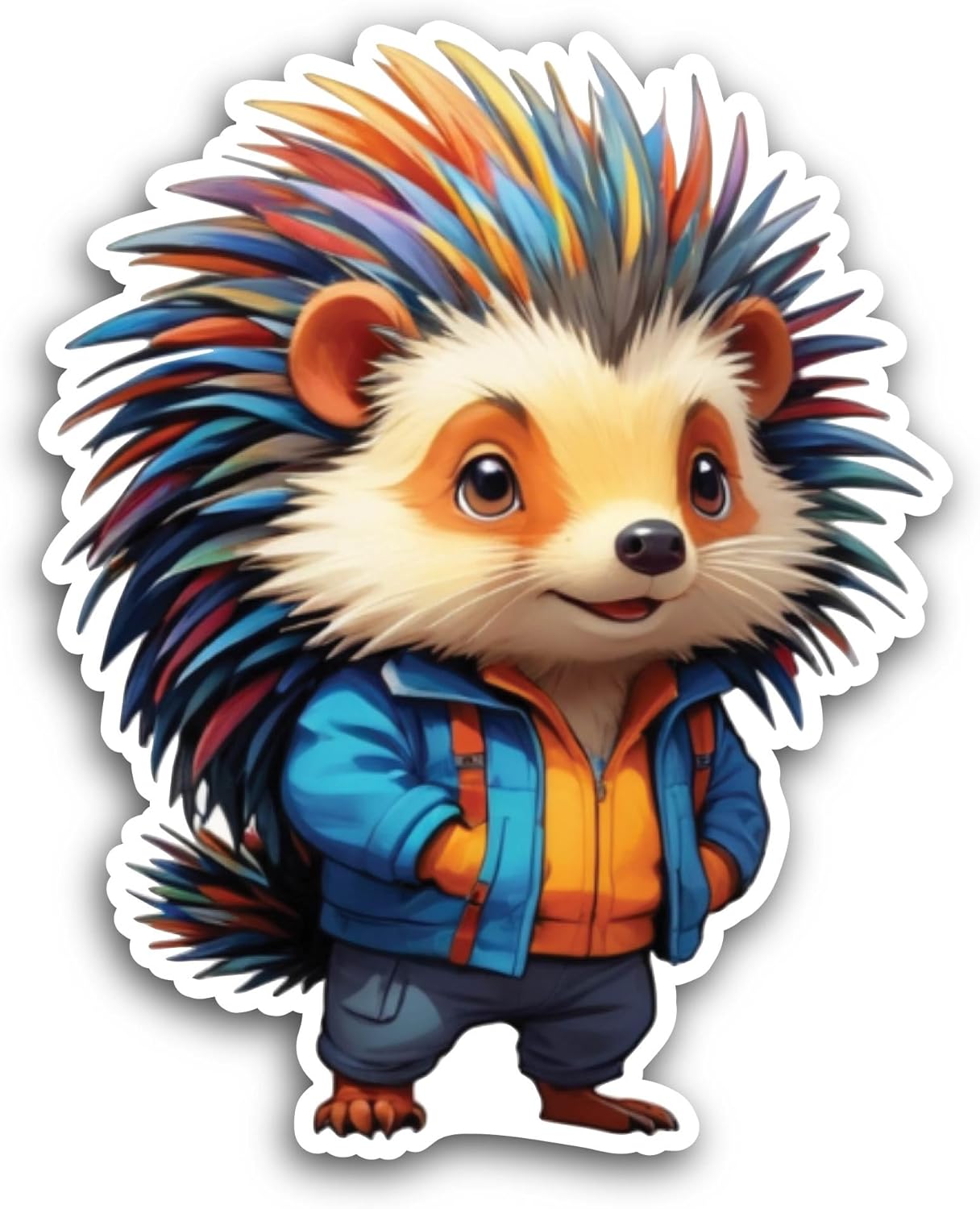 2 (Pieces) 3" and 5" Hedgehog in A Blue Jacket Sticker, Waterproof Vinyl Decals for Many Purpose Like Cars, Trucks, Laptops, Phones, Windows and More