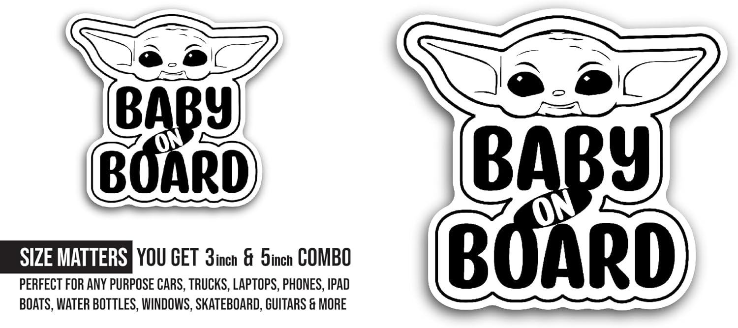 2 (Pieces) 3" and 5" Baby On Board Lettering Sticker, Waterproof Vinyl Decals for Many Purpose Like Cars, Trucks, Laptops, Phones, Windows and More