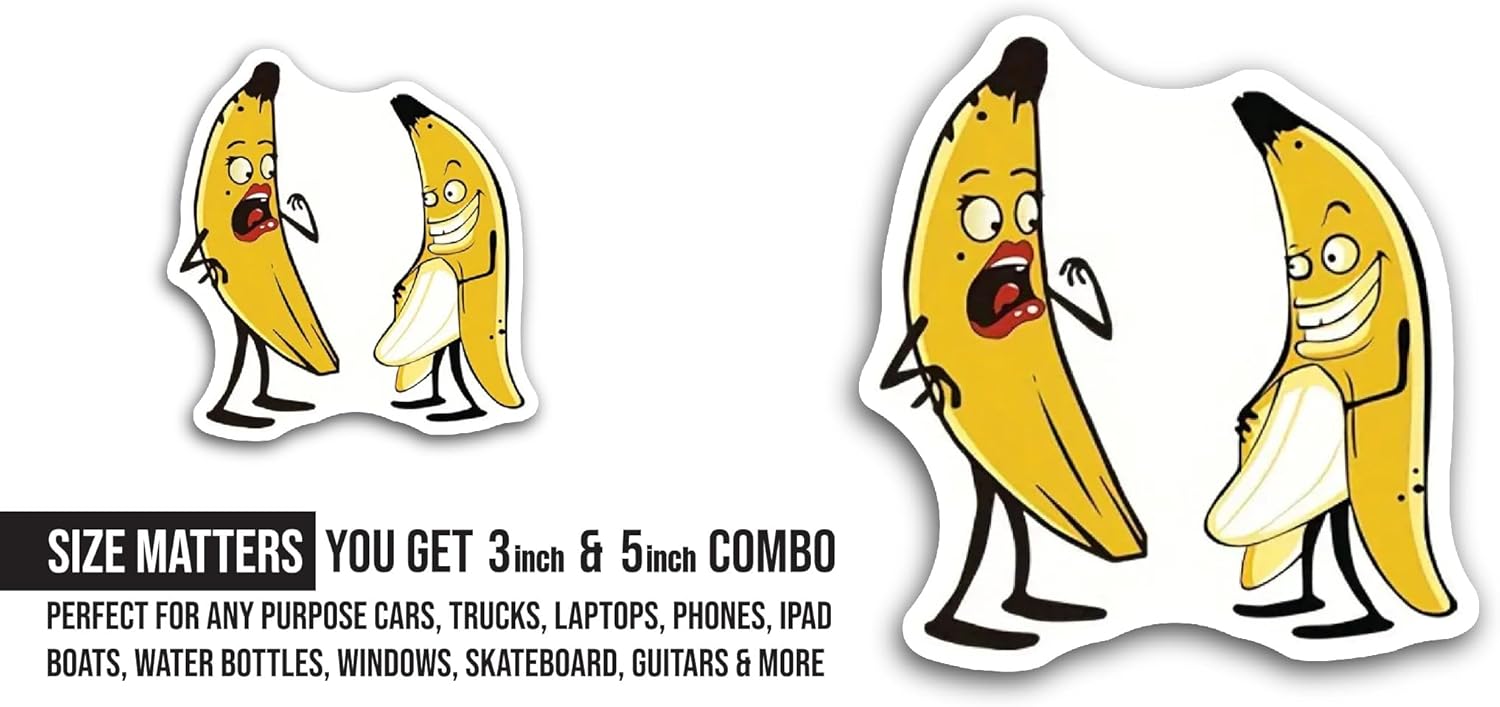 2 (Pieces) 3" and 5" Couple Bananas Sticker, Waterproof Vinyl Decals for Many Purpose Like Cars, Trucks, Laptops, Phones, Windows and More