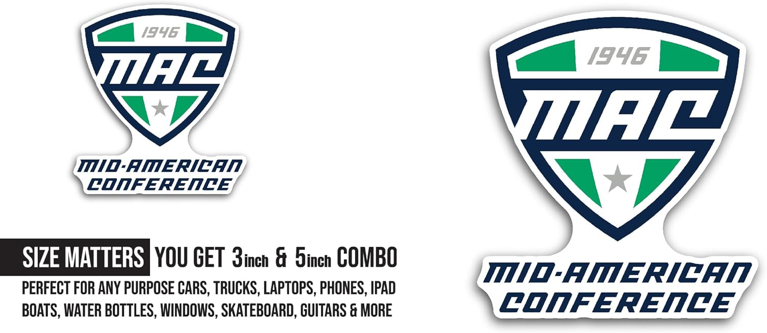 2 (Pieces) 3" and 5" Mid American C0nference Sticker, Waterproof Vinyl Decals for Many Purpose Like Cars, Trucks, Laptops, Phones, Windows and More