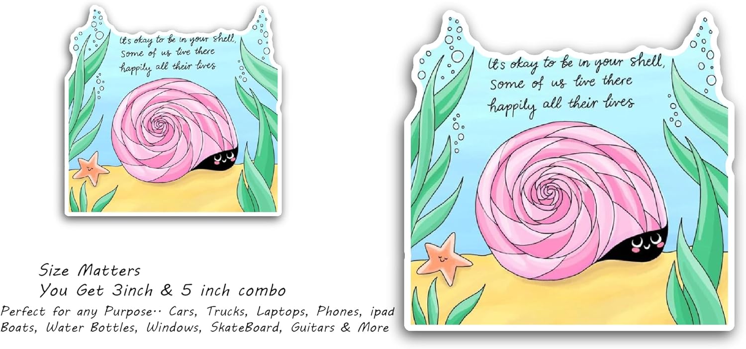 2 (Pieces) 3" and 5" Pink Cute Snail Sticker, Waterproof Vinyl Decals for Many Purpose Like Cars, Trucks, Laptops, Phones, Windows and More
