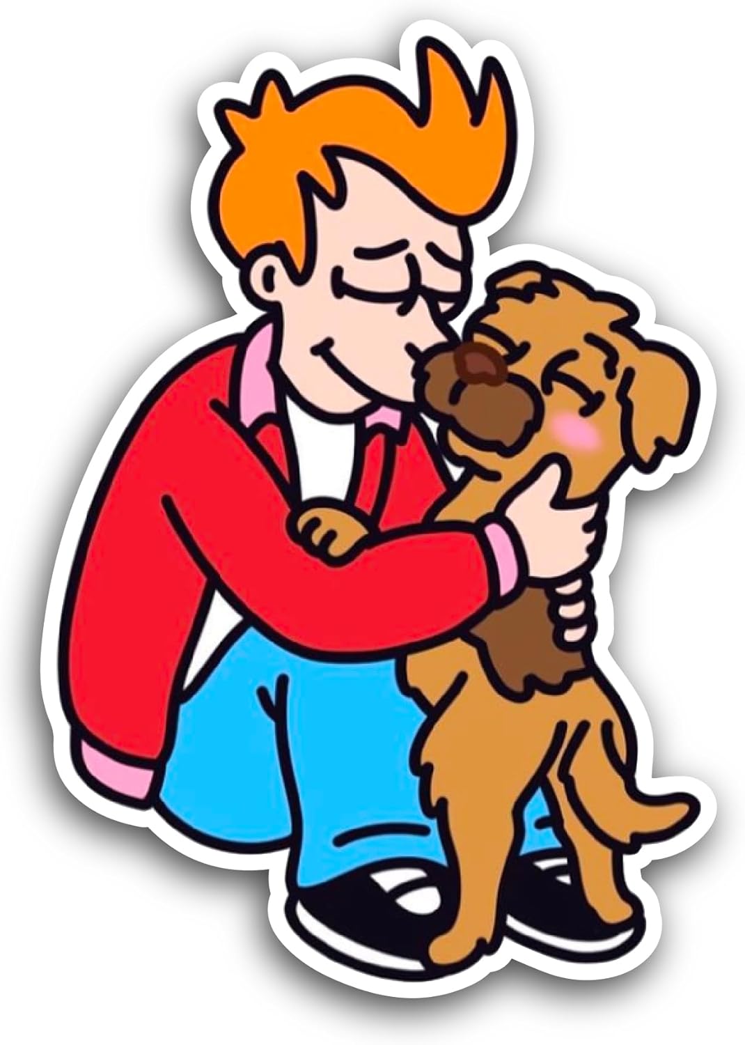 2 (Pieces) 3" and 5" Cartoon Man with Dog Sticker, Waterproof Vinyl Decals for Many Purpose Like Cars, Trucks, Laptops, Phones, Windows and More