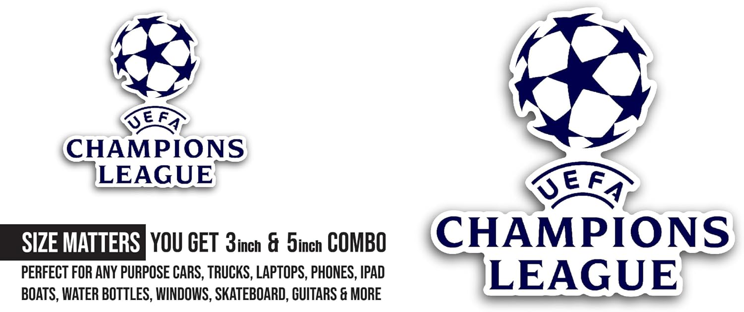 2 (Pieces) 3" and 5" Champi0ns League Sticker, Waterproof Vinyl Decals for Many Purpose Like Cars, Trucks, Laptops, Phones, Windows and More