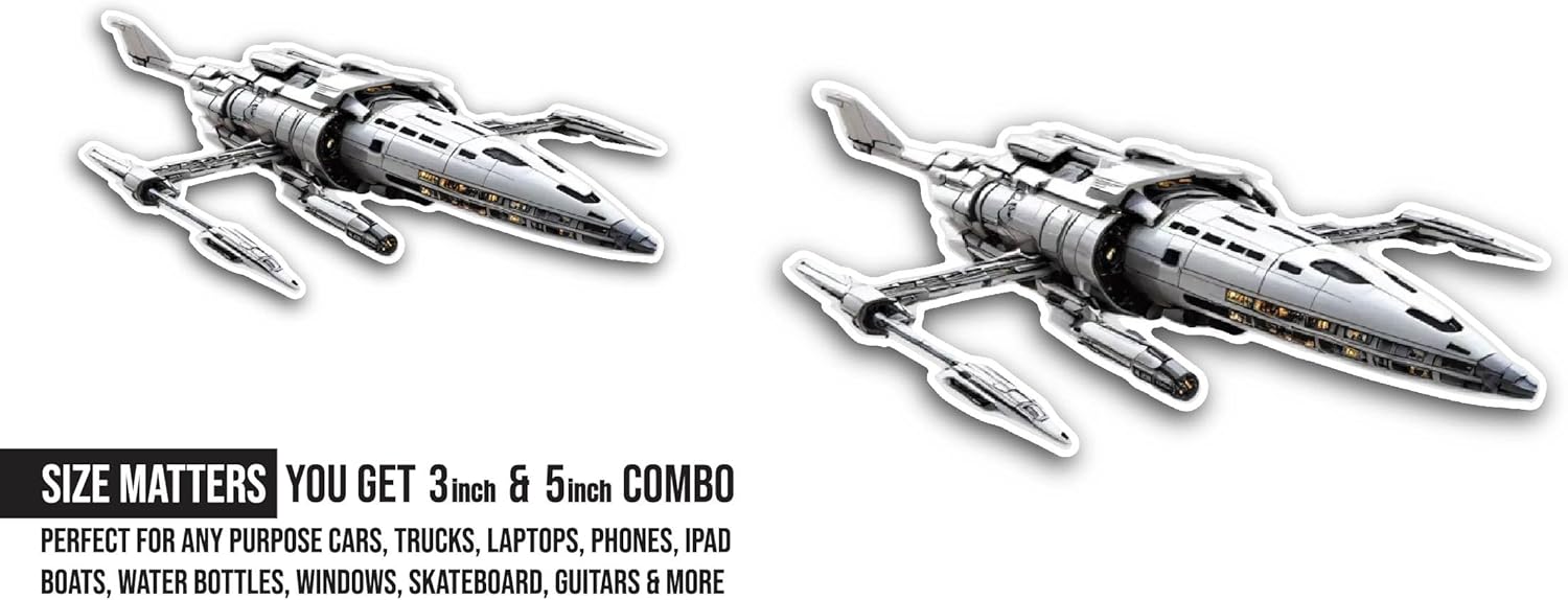 2 (Pieces) 3" and 5" Futuristic Submarine Sticker, Waterproof Vinyl Decals for Many Purpose Like Cars, Trucks, Laptops, Phones, Windows and More