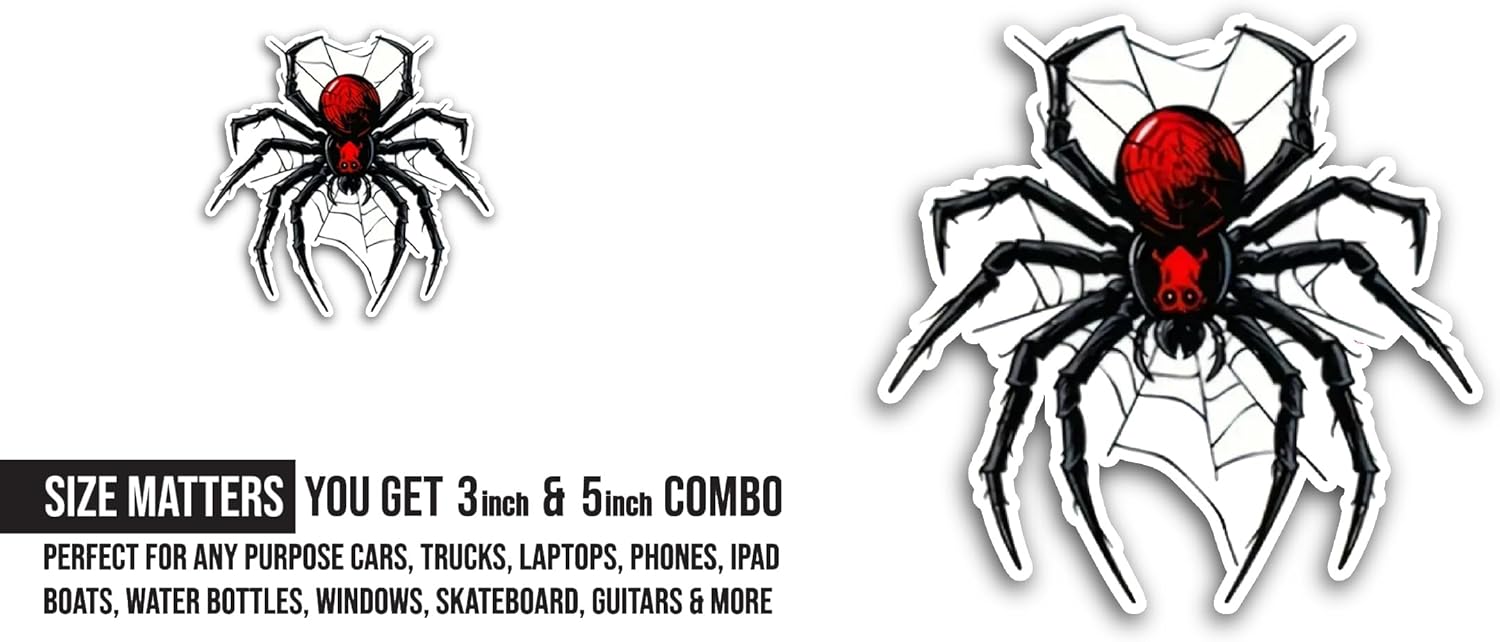 2 (Pieces) 3" and 5" Red Cartoon Spider Sticker, Waterproof Vinyl Decals for Many Purpose Like Cars, Trucks, Laptops, Phones, Windows and More