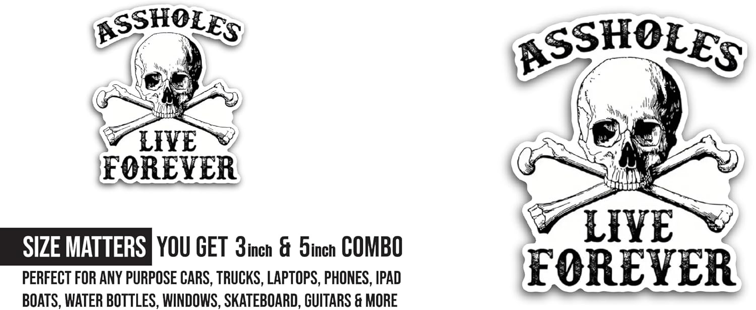 2 (Pieces) 3" and 5" Vintage Skull Sticker, Waterproof Vinyl Decals for Many Purpose Like Cars, Trucks, Laptops, Phones, Windows and More