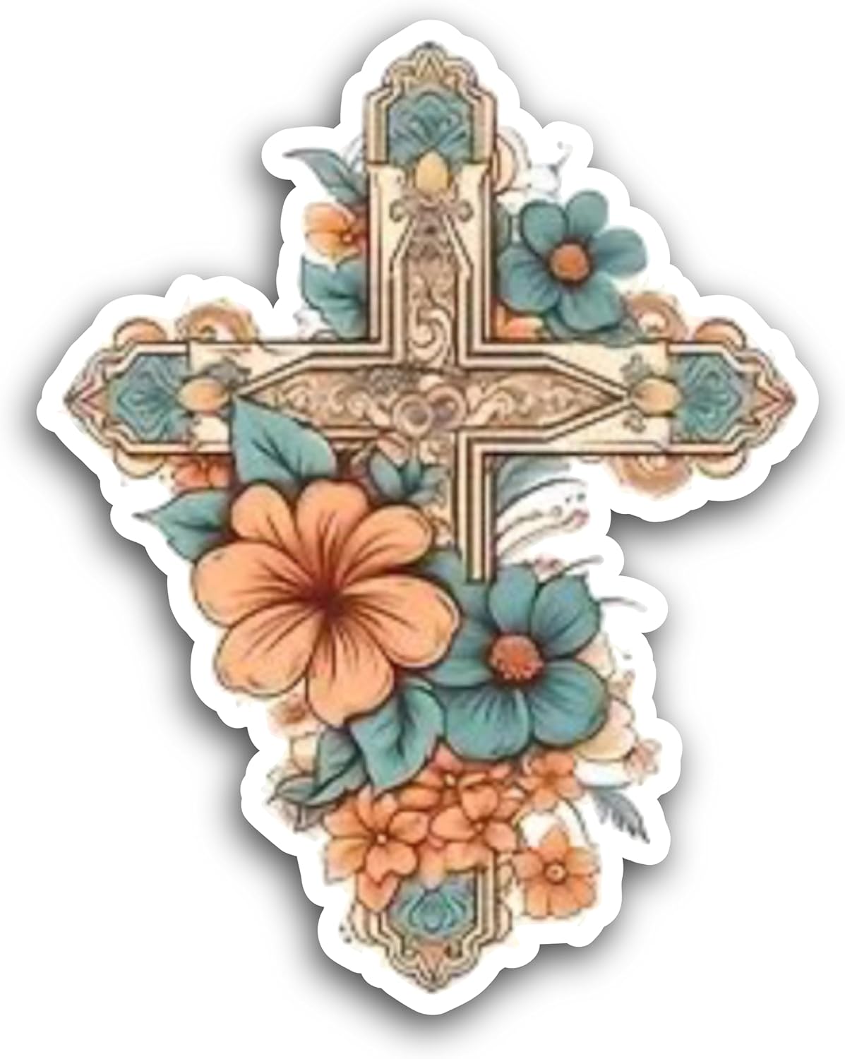 2 (Pieces) 3" and 5" Cross with Flowers Decal Sticker,Waterproof Vinyl Decals for Many Purpose Like Cars, Trucks, Laptops, Phones, Windows and More