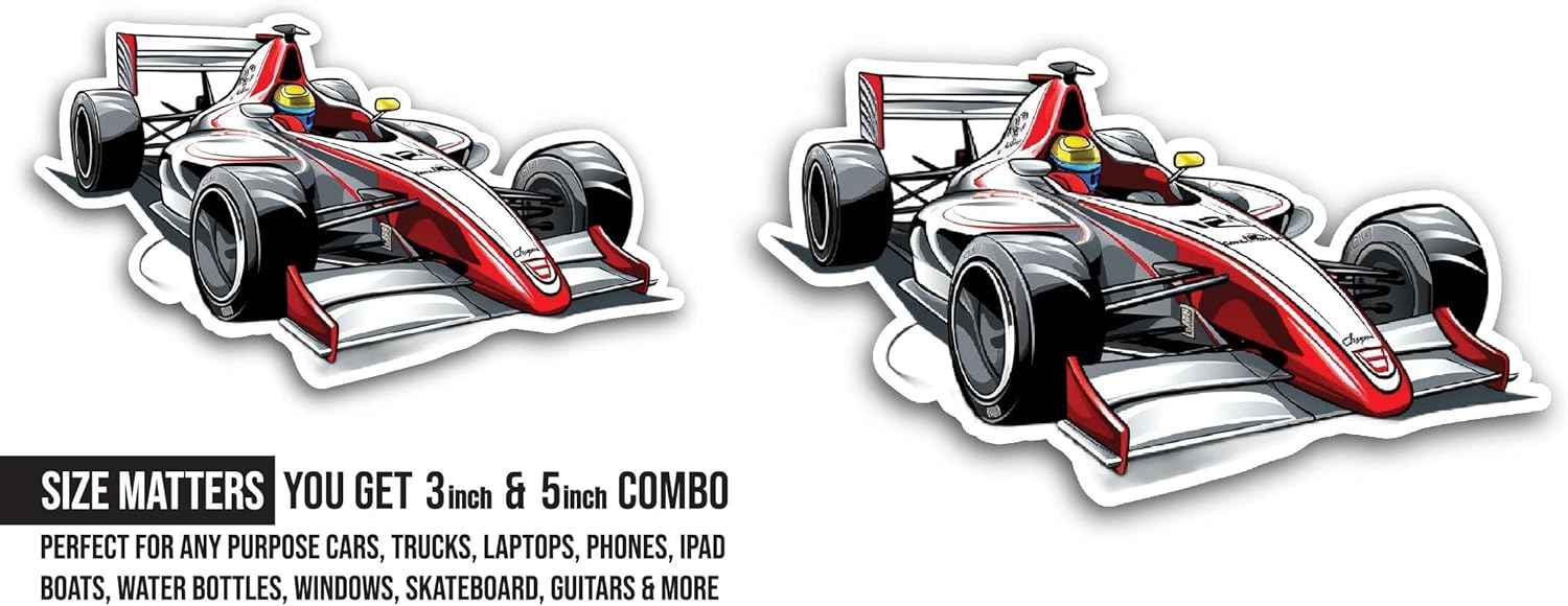 2 (Pieces) 3" and 5" Modern Racing Car Sticker, Waterproof Vinyl Decals for Many Purpose Like Cars, Trucks, Laptops, Phones, Windows and More