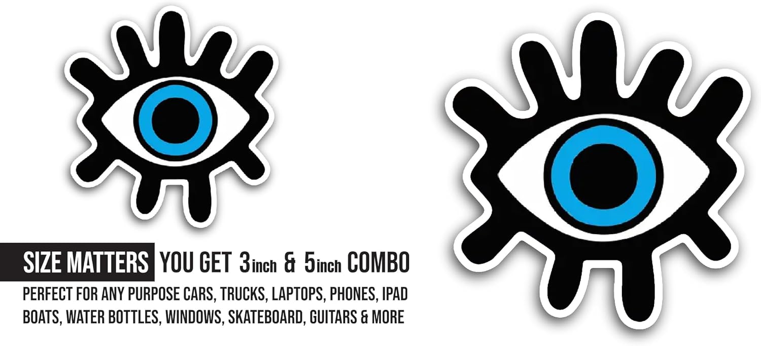 2 (Pieces) 3" and 5" Eye Sticker, Waterproof Vinyl Decals for Many Purpose Like Cars, Trucks, Laptops, Phones, Windows and More