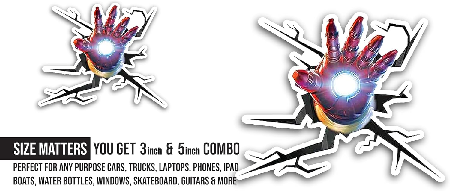 2 (Pieces) 3" and 5" Iron Hand Sticker, Waterproof Vinyl Decals for Many Purpose Like Cars, Trucks, Laptops, Phones, Windows and More