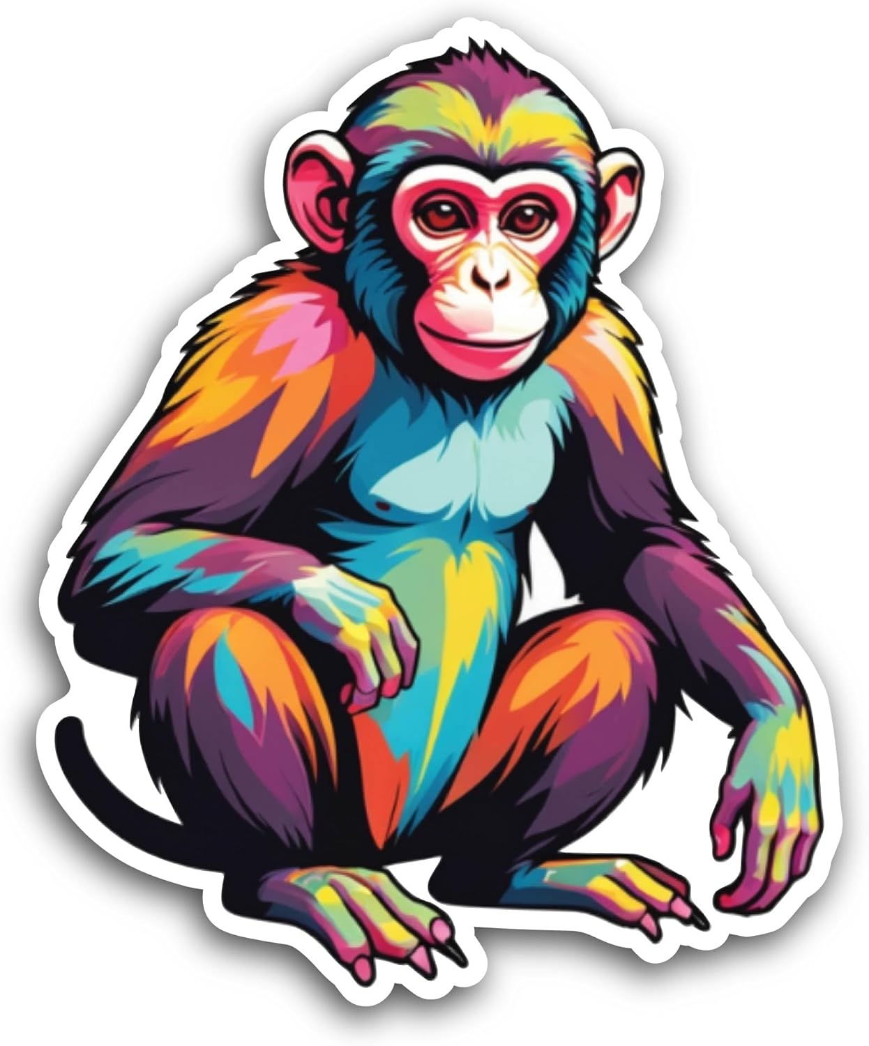 2 (Pieces) 3" and 5" Cute Colorful Chimpanzee Sticker, Waterproof Vinyl Decals for Many Purpose Like Cars, Trucks, Laptops, Phones, Windows and More