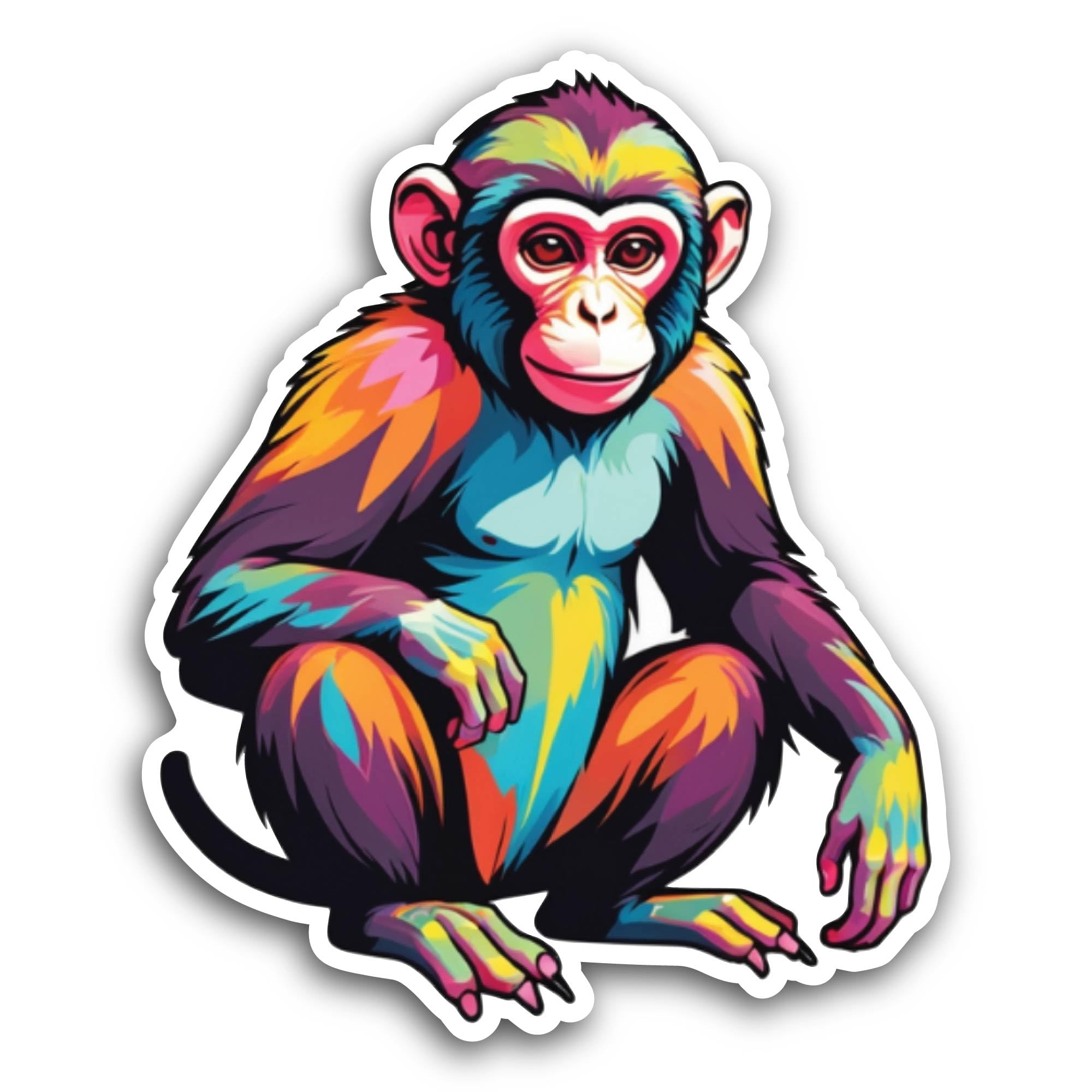 2 (Pieces) 3" and 5" Cute Colorful Chimpanzee Sticker, Waterproof Vinyl Decals for Many Purpose Like