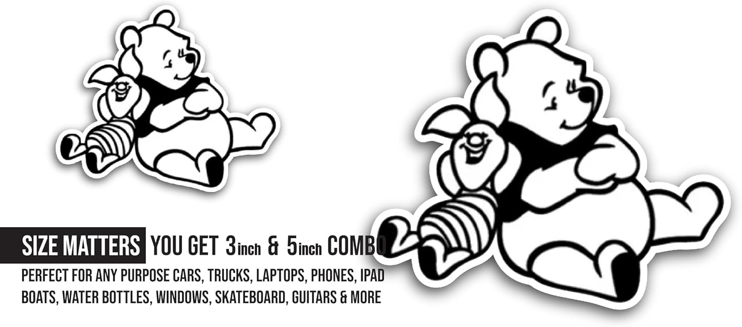 2 (Pieces) 3" and 5" Black and White Bear Sticker, Waterproof Vinyl Decals for Many Purpose Like Cars, Trucks, Laptops, Phones, Windows and More