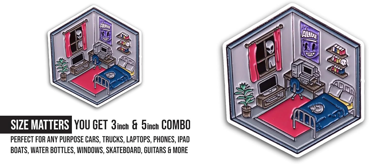 2 (Pieces) 3" and 5" Room with an Alien Sticker, Waterproof Vinyl Decals for Many Purpose Like Cars, Trucks, Laptops, Phones, Windows and More