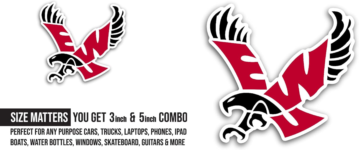 2 (Pieces) 3" and 5" Eastern Washingt0n Eagles Sticker, Waterproof Vinyl Decals for Many Purpose Like Cars, Trucks, Laptops, Phones, Windows and More