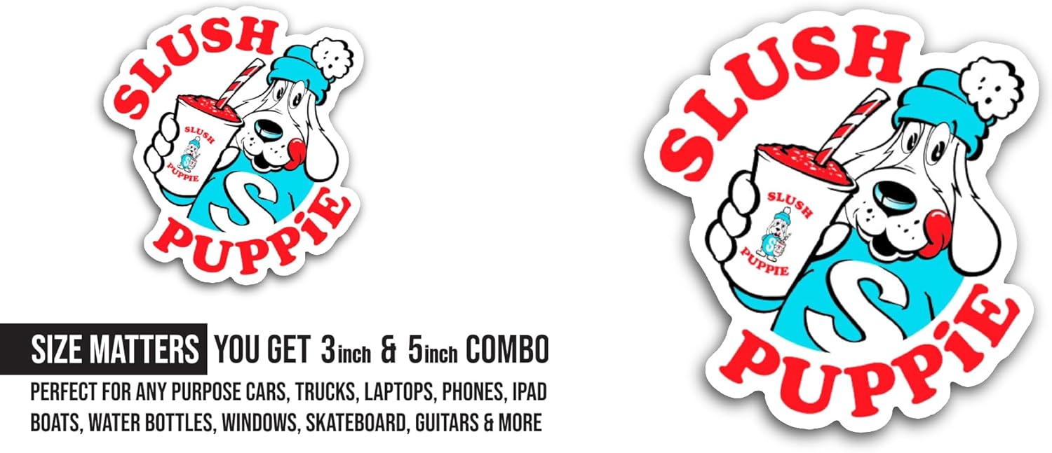 2 (Pieces) 3" and 5" Slush Puppie Text Sticker, Waterproof Vinyl Decals for Many Purpose Like Cars, Trucks, Laptops, Phones, Windows and More