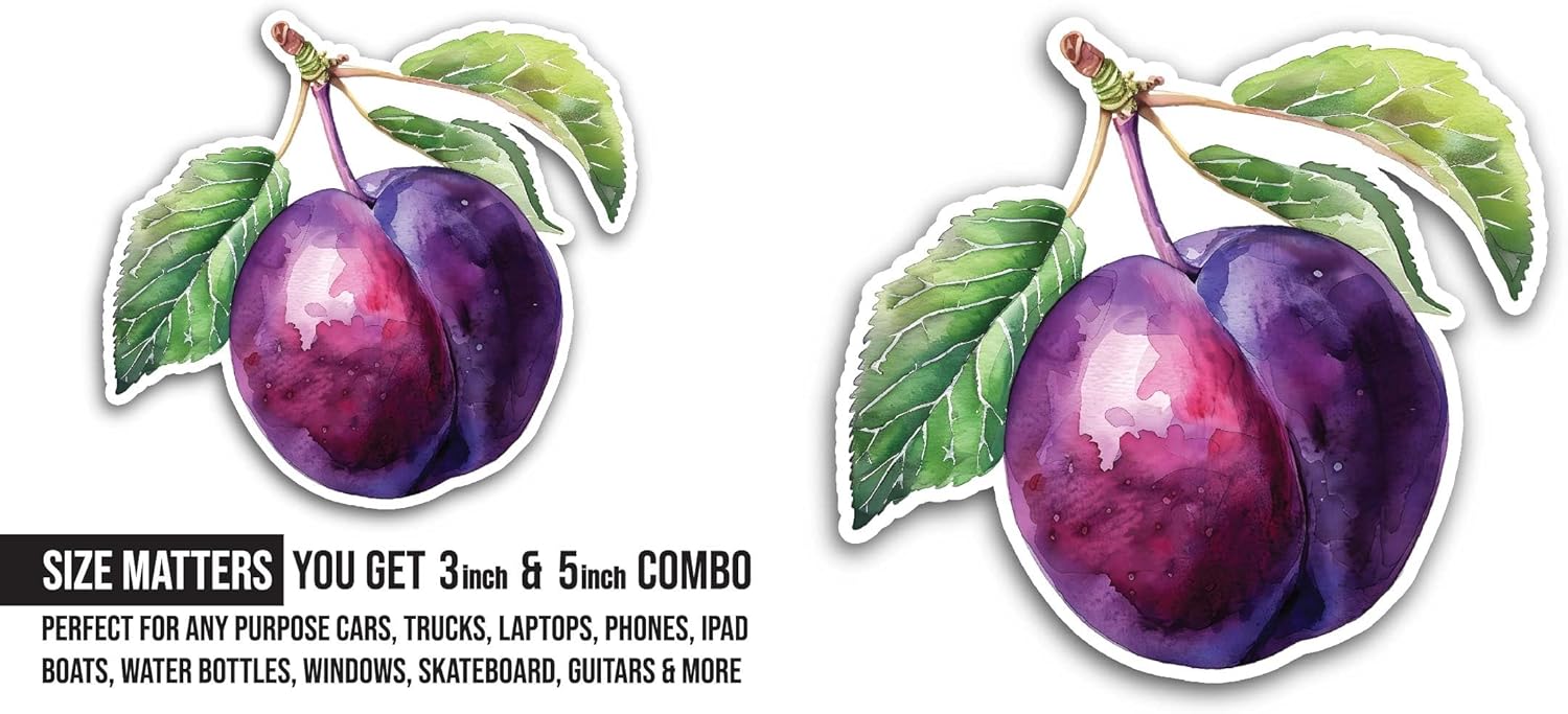 2 (Pieces) 3" and 5" Plum Sticker, Waterproof Vinyl Decals for Many Purpose Like Cars, Trucks, Laptops, Phones, Windows and More