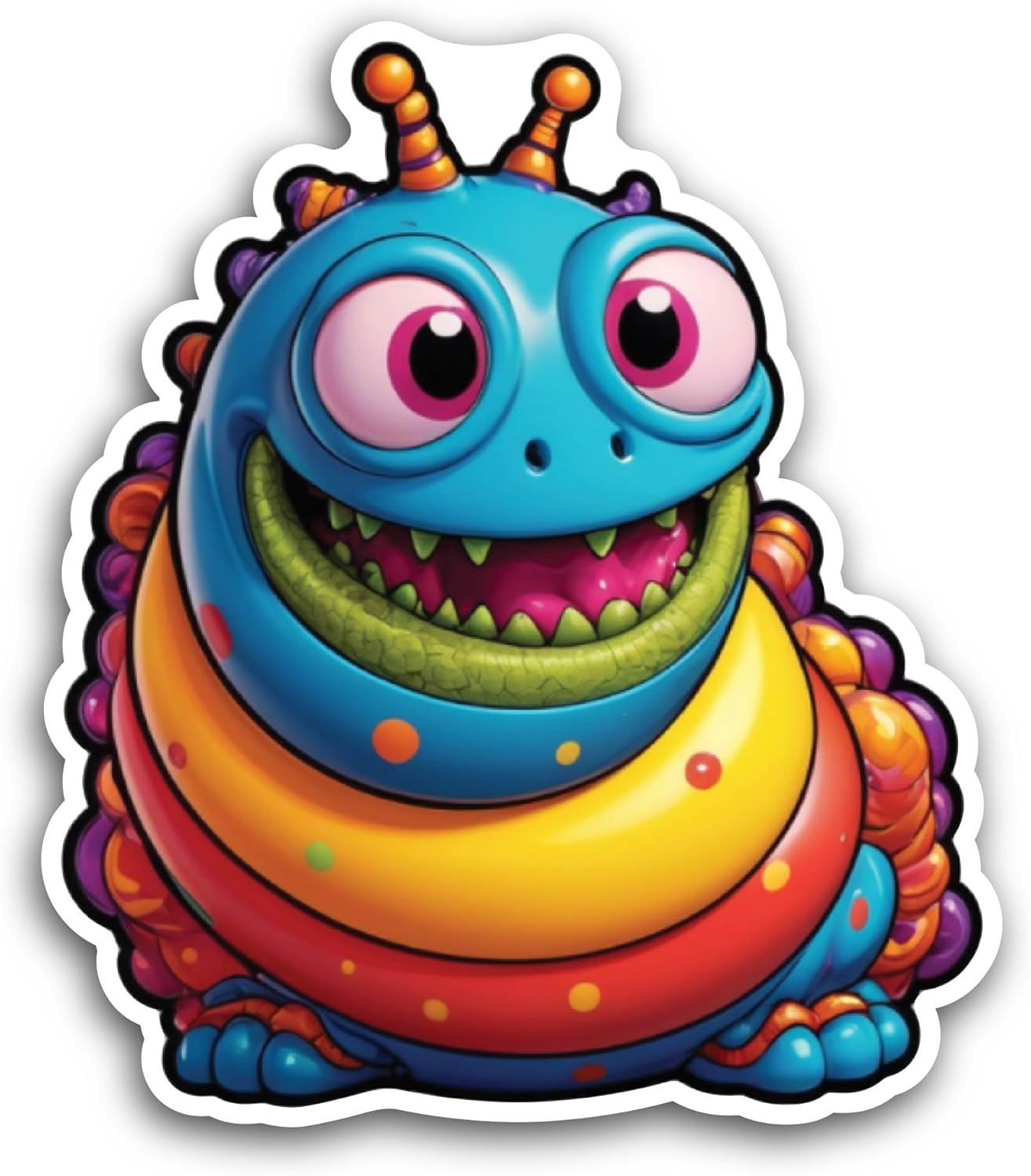 2 (Pieces) 3" and 5" Colorful Worm Sticker, Waterproof Vinyl Decals for Many Purpose Like Cars, Trucks, Laptops, Phones, Windows and More