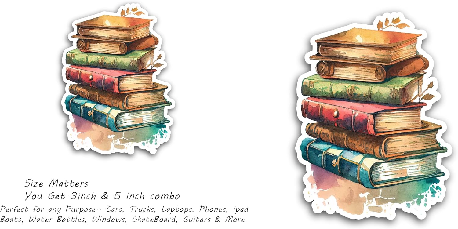 2 (Pieces) 3" and 5" Stack of Books Sticker, Waterproof Vinyl Decals for Many Purpose Like Cars, Trucks, Laptops, Phones, Windows and More