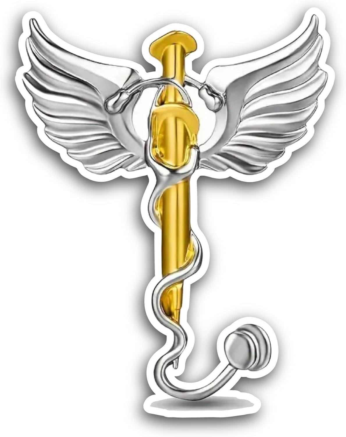 2 (Pieces) 3" and 5" Gold Silver Caduceus Medical Symbol Sticker, Waterproof Vinyl Decals for Many Purpose Like Cars, Trucks, Laptops, Phones, Windows and More
