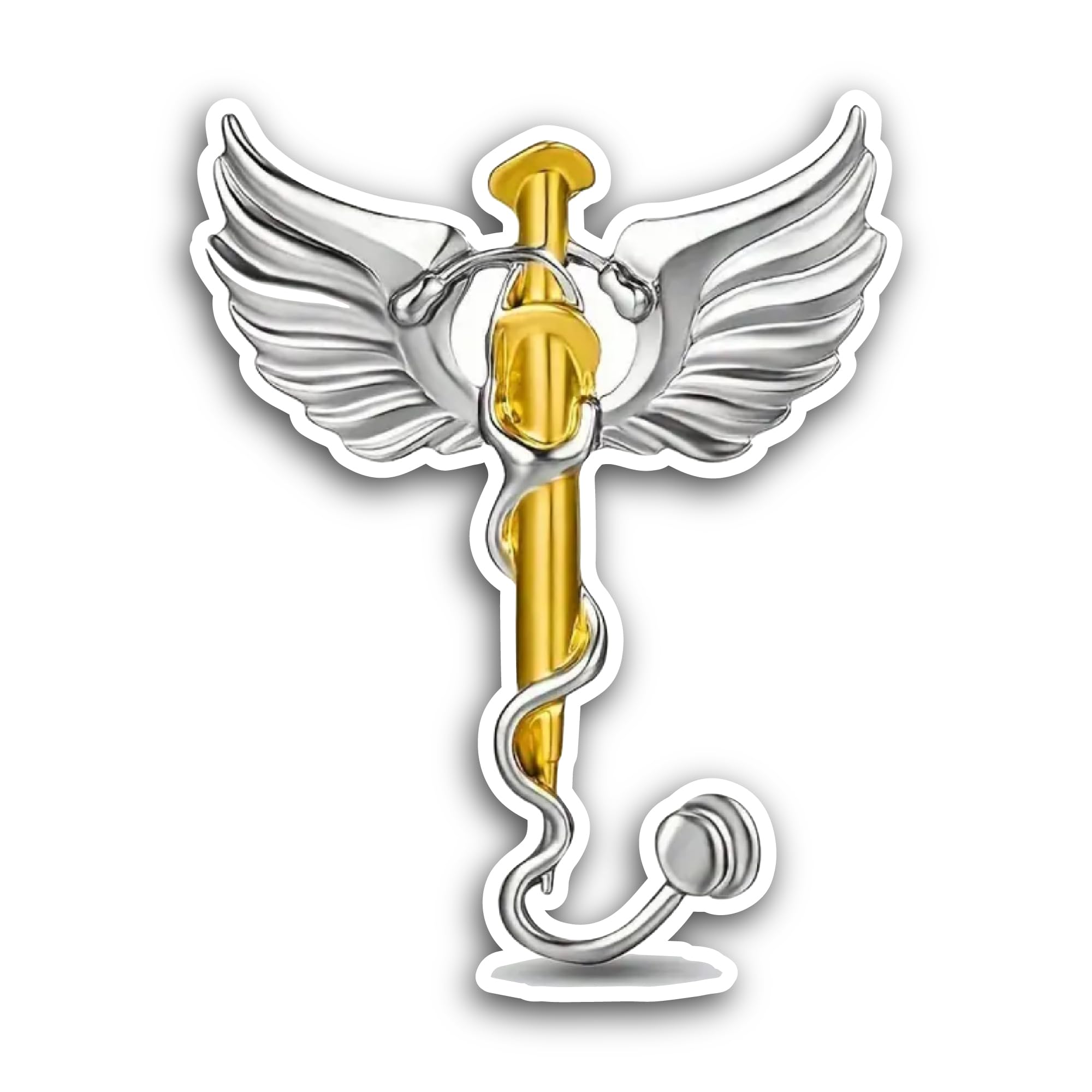 2 (Pieces) 3" and 5" Gold Silver Caduceus Medical Symbol Sticker, Waterproof Vinyl Decals for Many P