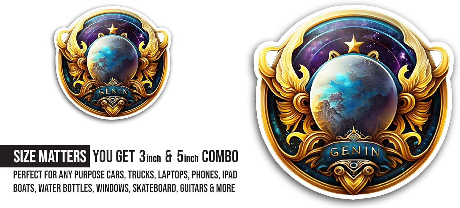 2 (Pieces) 3" and 5" Blue and Gold Earth Globe Sticker, Waterproof Vinyl Decals for Many Purpose Like Cars, Trucks, Laptops, Phones, Windows and More