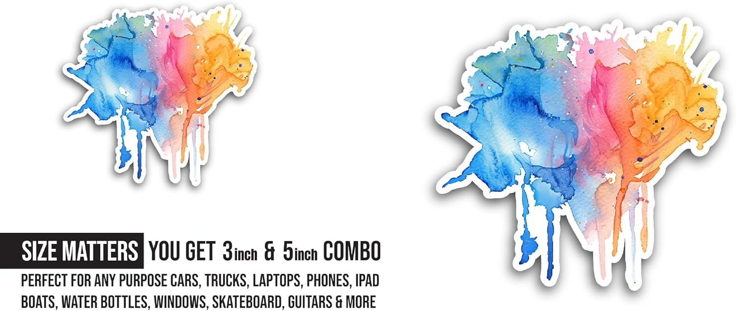 2 (Pieces) 3" and 5" Colorful Paint Stain Sticker, Waterproof Vinyl Decals for Many Purpose Like Cars, Trucks, Laptops, Phones, Windows and More