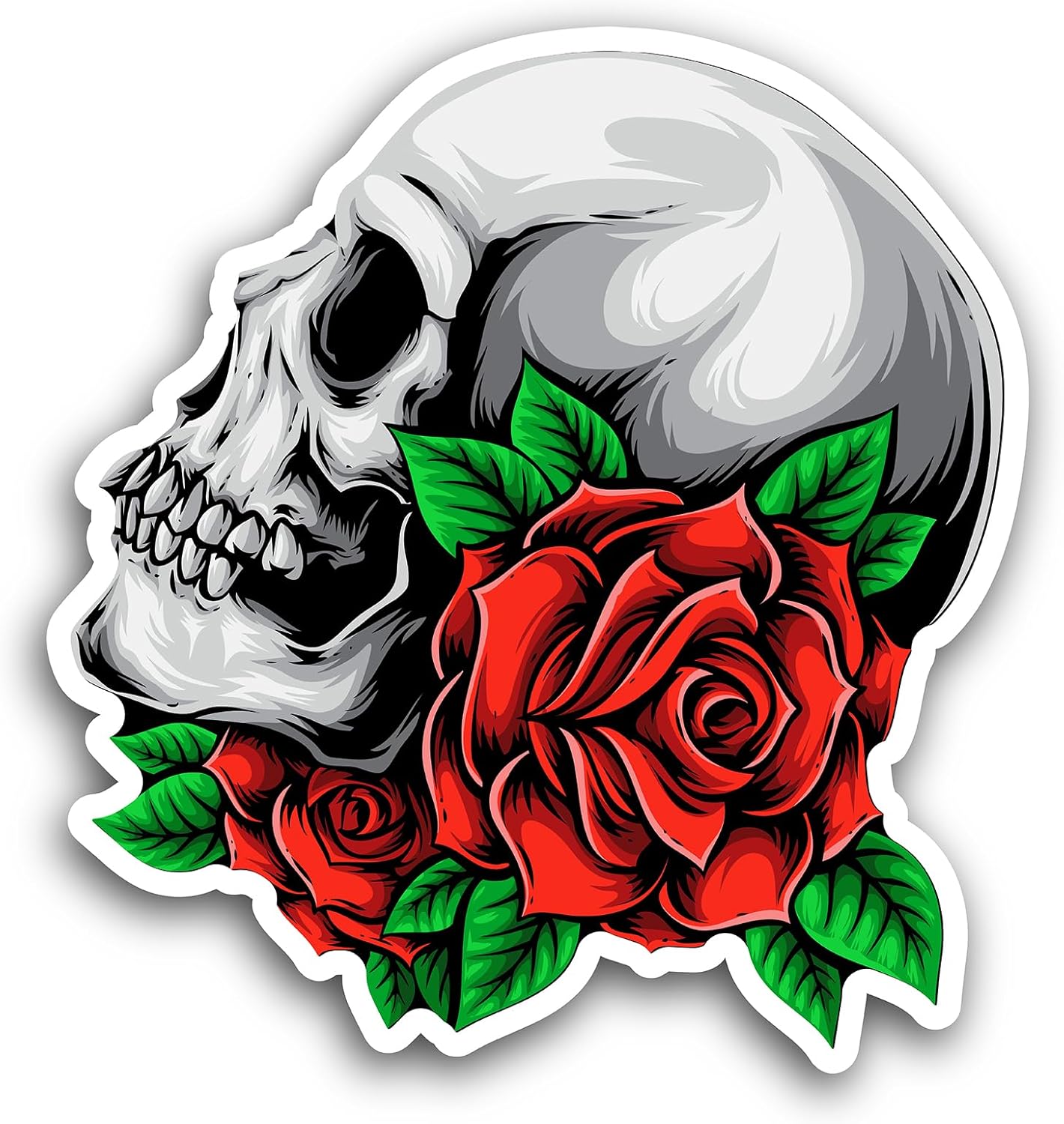 2 (Pieces) 3" and 5" Rose with Skull Sticker, Waterproof Vinyl Decals for Many Purpose Like Cars, Trucks, Laptops, Phones, Windows and More