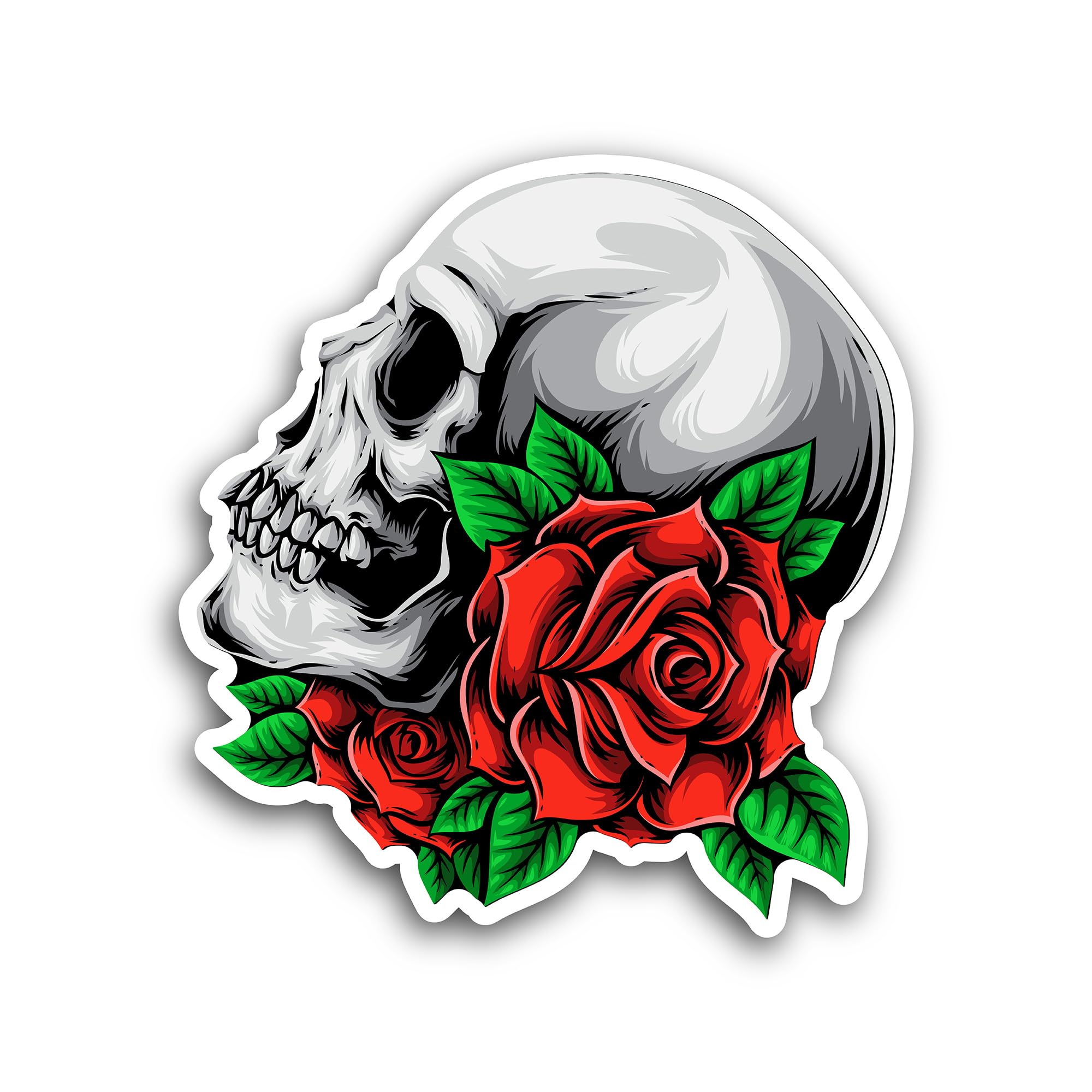 2 (Pieces) 3" and 5" Rose with Skull Sticker, Waterproof Vinyl Decals for Many Purpose Like Cars, Tr