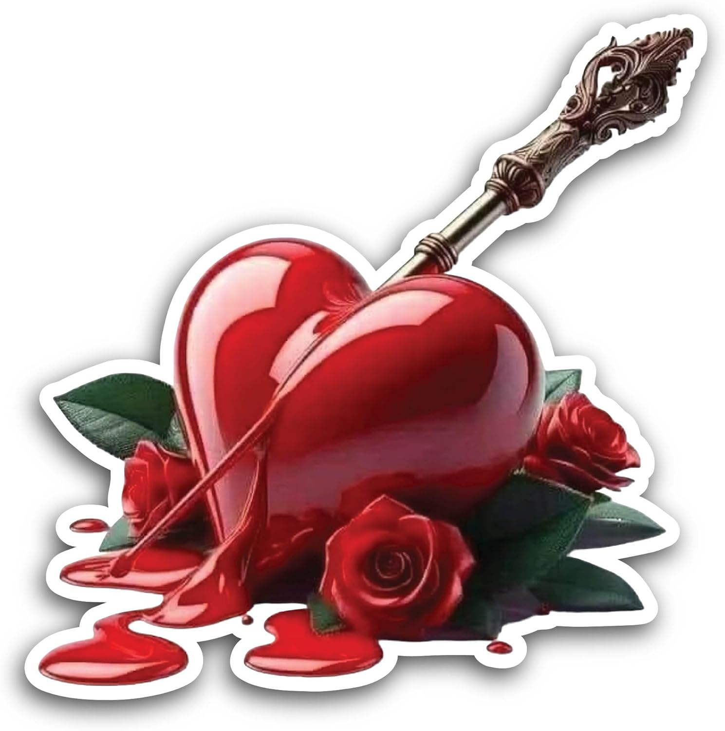 2 (Pieces) 3" and 5" Heart with Roses Sticker, Waterproof Vinyl Decals for Many Purpose Like Cars, Trucks, Laptops, Phones, Windows and More