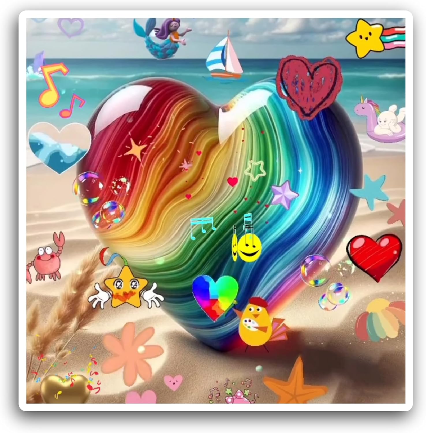 2 (Pieces) 3" and 5" Colorful Heart Sticker, Waterproof Vinyl Decals for Many Purpose Like Cars, Trucks, Laptops, Phones, Windows and More