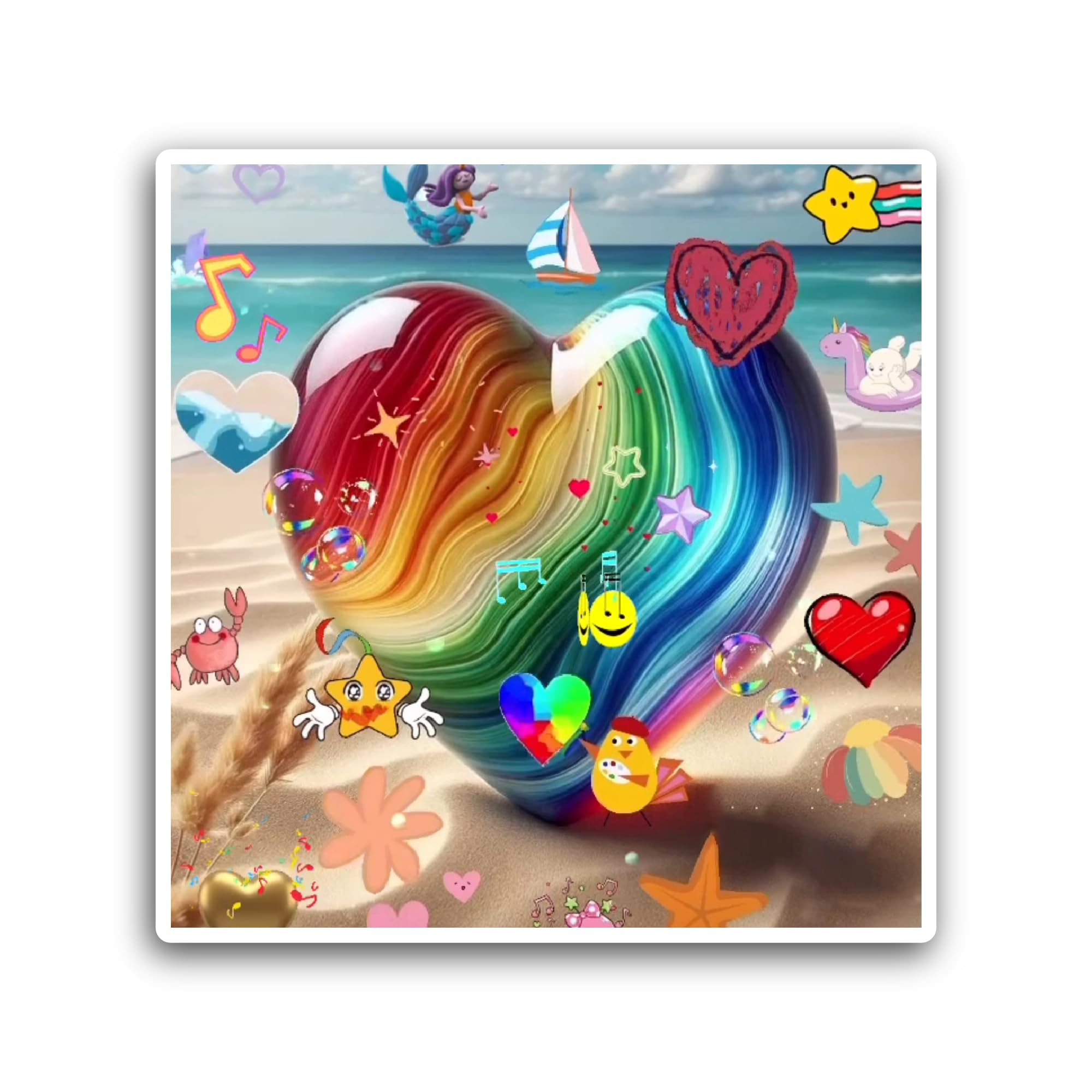 2 (Pieces) 3" and 5" Colorful Heart Sticker, Waterproof Vinyl Decals for Many Purpose Like Cars, Tru
