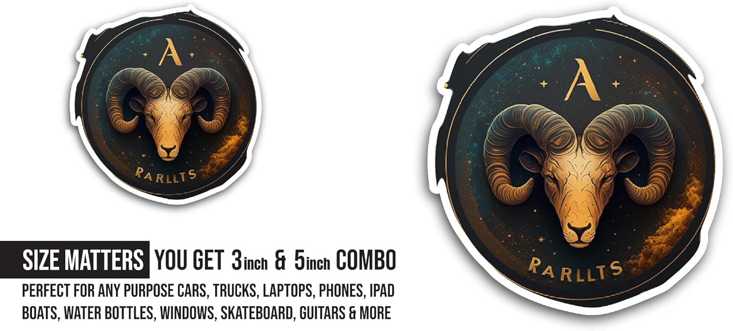 2 (Pieces) 3" and 5" Zodiac Sign Sticker, Waterproof Vinyl Decals for Many Purpose Like Cars, Trucks, Laptops, Phones, Windows and More