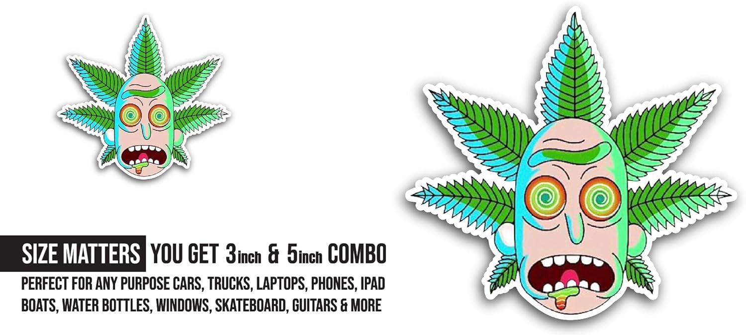 2 (Pieces) 3" and 5" Weed Hair Sticker, Waterproof Vinyl Decals for Many Purpose Like Cars, Trucks, Laptops, Phones, Windows and More
