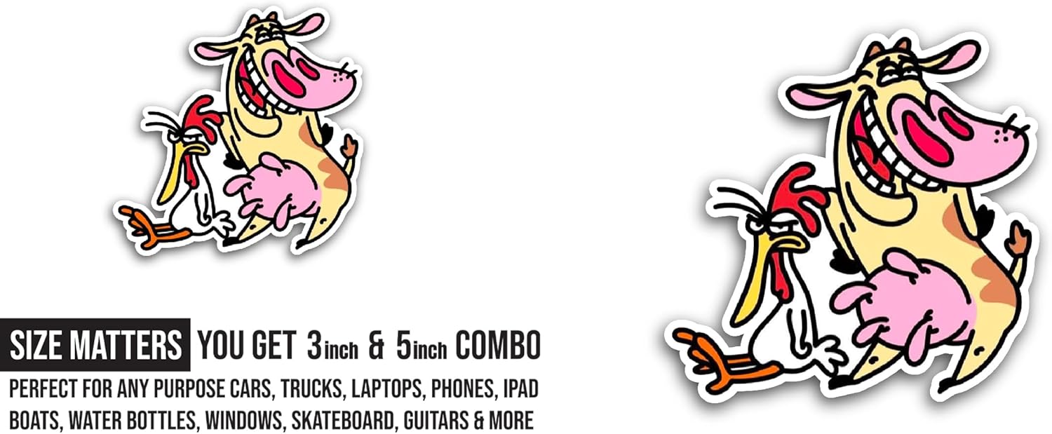 2 (Pieces) 3" and 5" Cow and Chicken Sticker, Waterproof Vinyl Decals for Many Purpose Like Cars, Trucks, Laptops, Phones, Windows and More