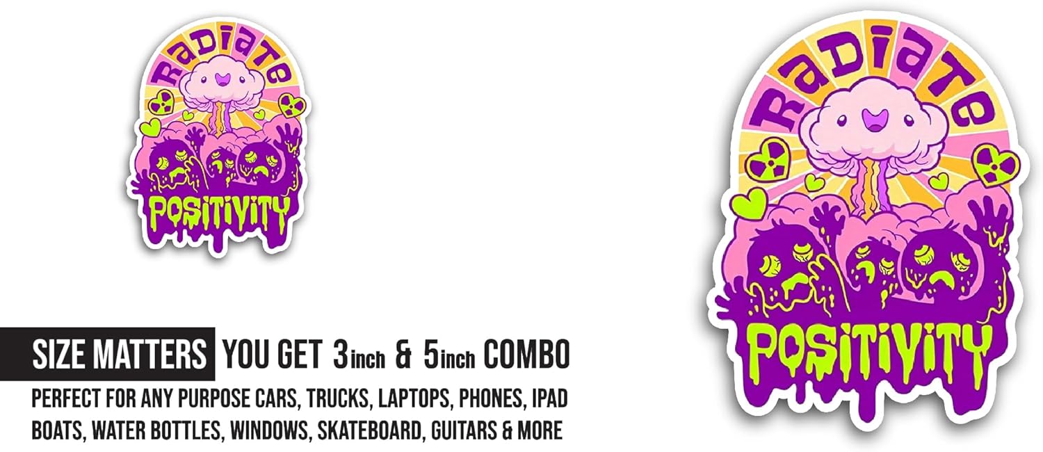 2 (Pieces) 3" and 5" Radiate Positivity Text Sticker, Waterproof Vinyl Decals for Many Purpose Like Cars, Trucks, Laptops, Phones, Windows and More