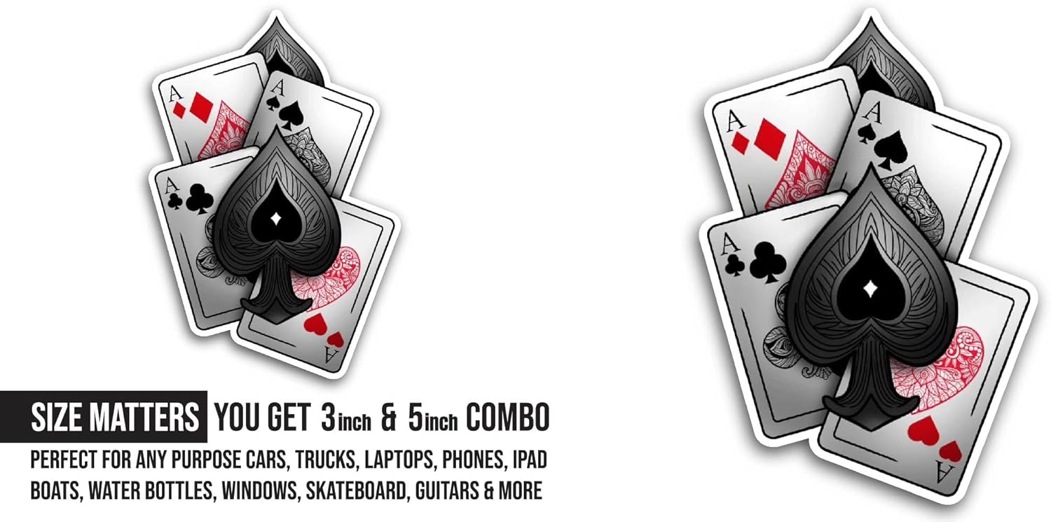 2 (Pieces) 3" and 5" Poker Cards Sticker, Waterproof Vinyl Decals for Many Purpose Like Cars, Trucks, Laptops, Phones, Windows and More