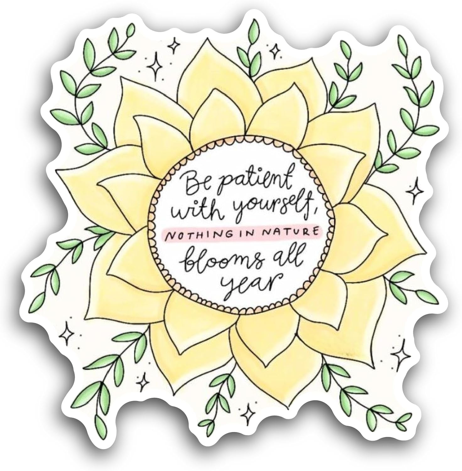 2 (Pieces) 3" and 5" Be Patient with Yourself Text Sticker, Waterproof Vinyl Decals for Many Purpose Like Cars, Trucks, Laptops, Phones, Windows and More