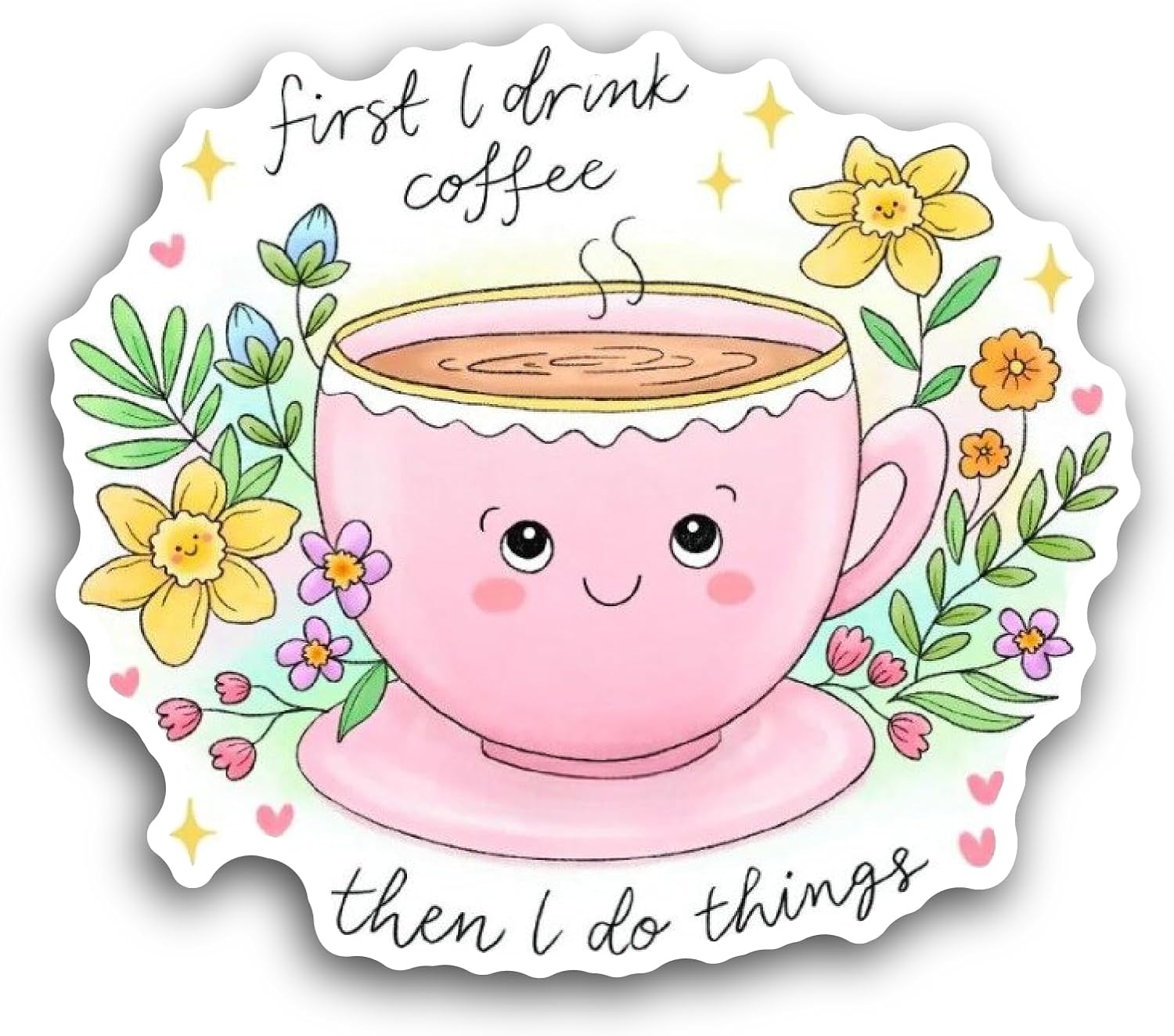 2 (Pieces) 3" and 5" Cute Tea Cup Sticker, Waterproof Vinyl Decals for Many Purpose Like Cars, Trucks, Laptops, Phones, Windows and More