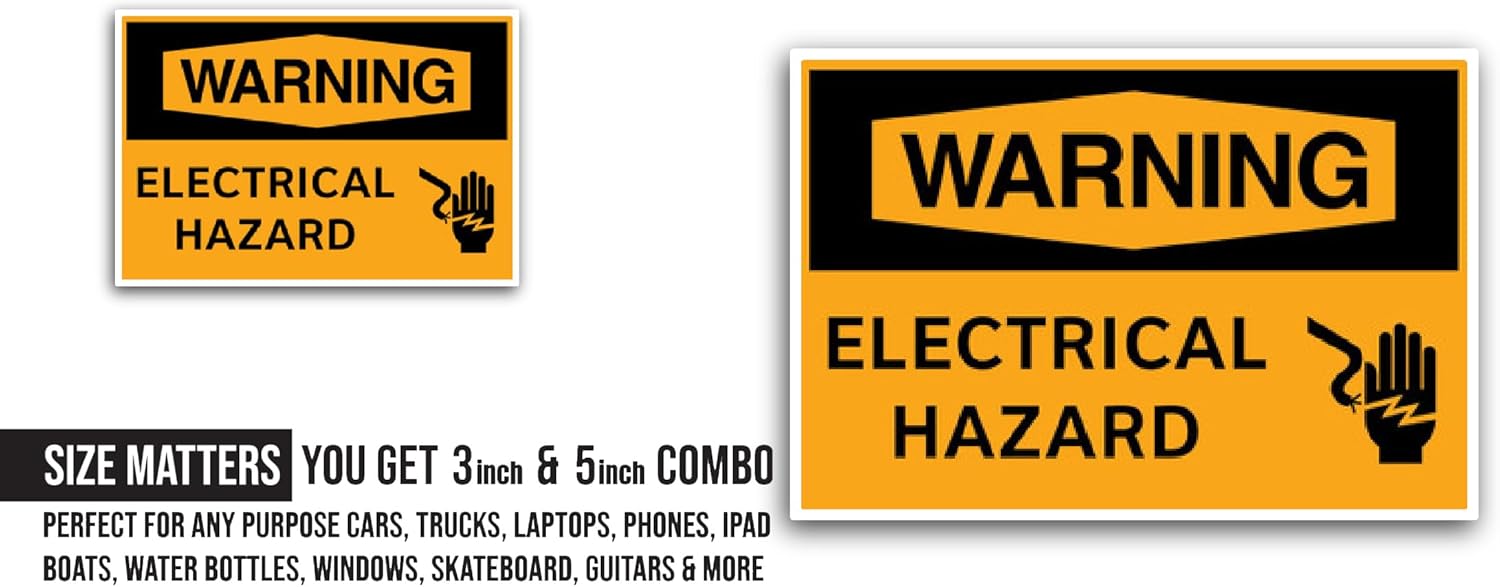 2 (Pieces) 3" and 5" Warning Sign Electrical Hazard Sticker, Waterproof Vinyl Decals for Many Purpose Like Cars, Trucks, Laptops, Phones, Windows and More