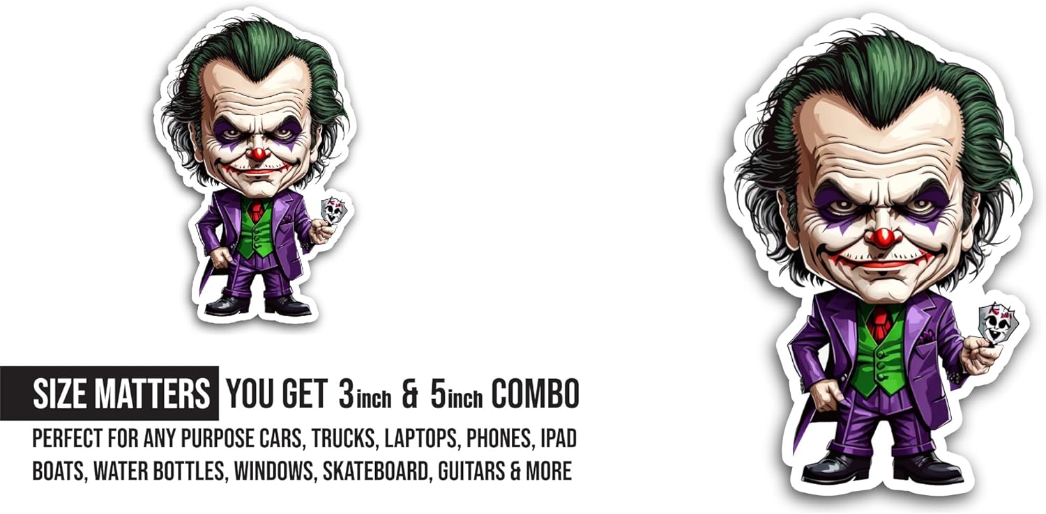 2 (Pieces) 3" and 5" The Joker Sticker, Waterproof Vinyl Decals for Many Purpose Like Cars, Trucks, Laptops, Phones, Windows and More