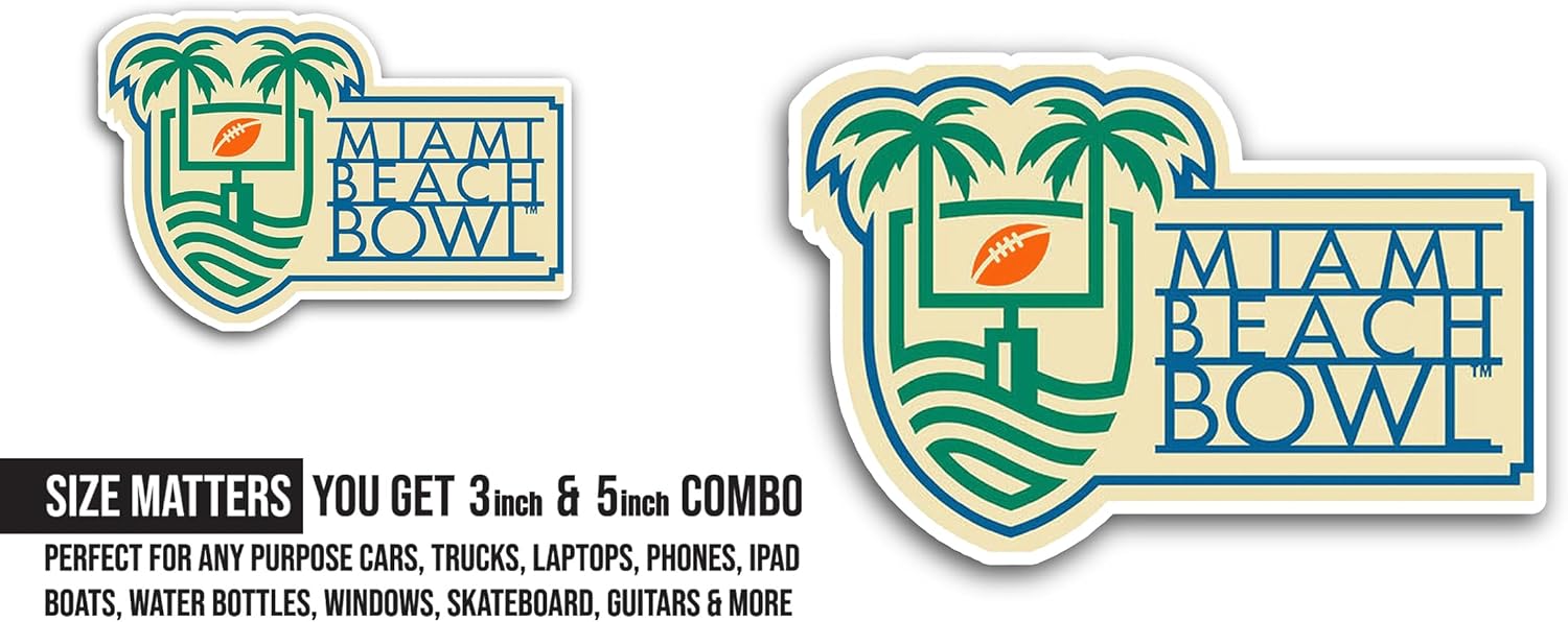 2 (Pieces) 3" and 5" Miami Beach B0wl Sticker, Waterproof Vinyl Decals for Many Purpose Like Cars, Trucks, Laptops, Phones, Windows and More