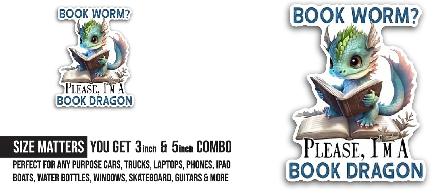 2 (Pieces) 3" and 5" Bookworm Sticker, Waterproof Vinyl Decals for Many Purpose Like Cars, Trucks, Laptops, Phones, Windows and More