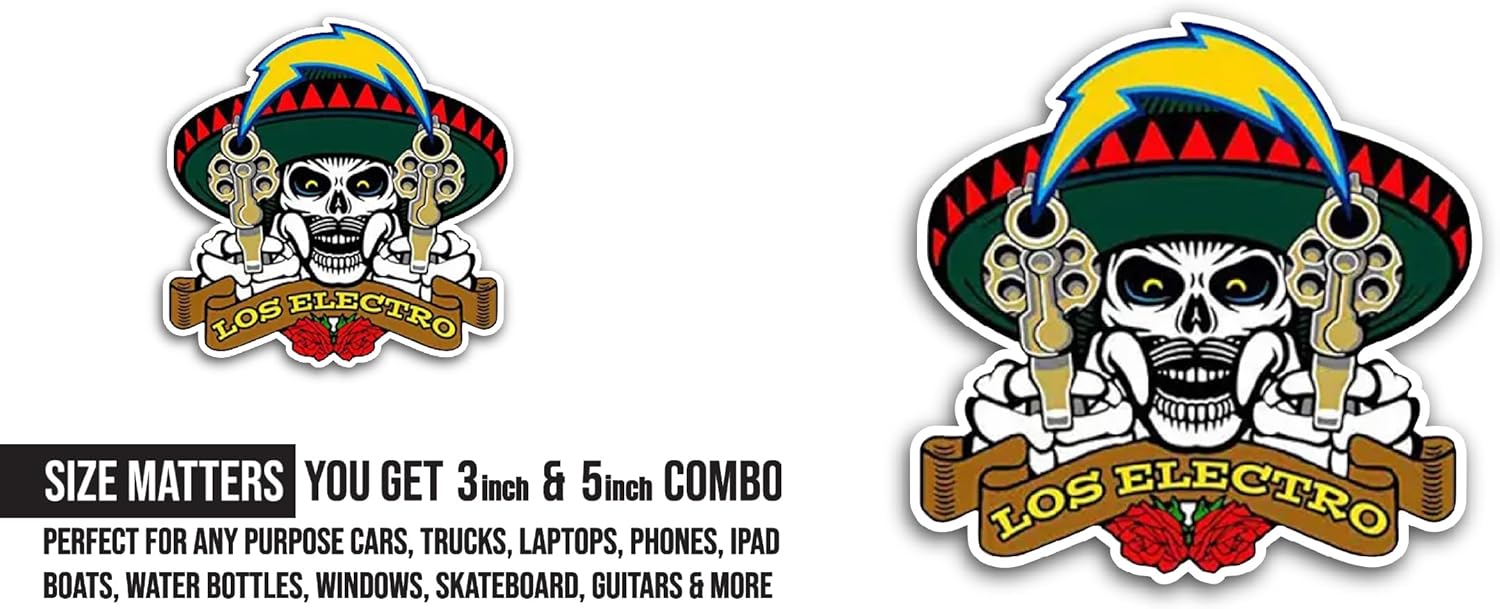 2 (Pieces) 3" and 5" Los Electro Sticker, Waterproof Vinyl Decals for Many Purpose Like Cars, Trucks, Laptops, Phones, Windows and More