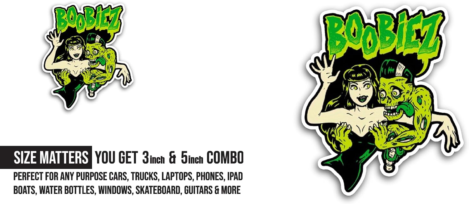 2 (Pieces) 3" and 5" Boobiez Sticker, Waterproof Vinyl Decals for Many Purpose Like Cars, Trucks, Laptops, Phones, Windows and More