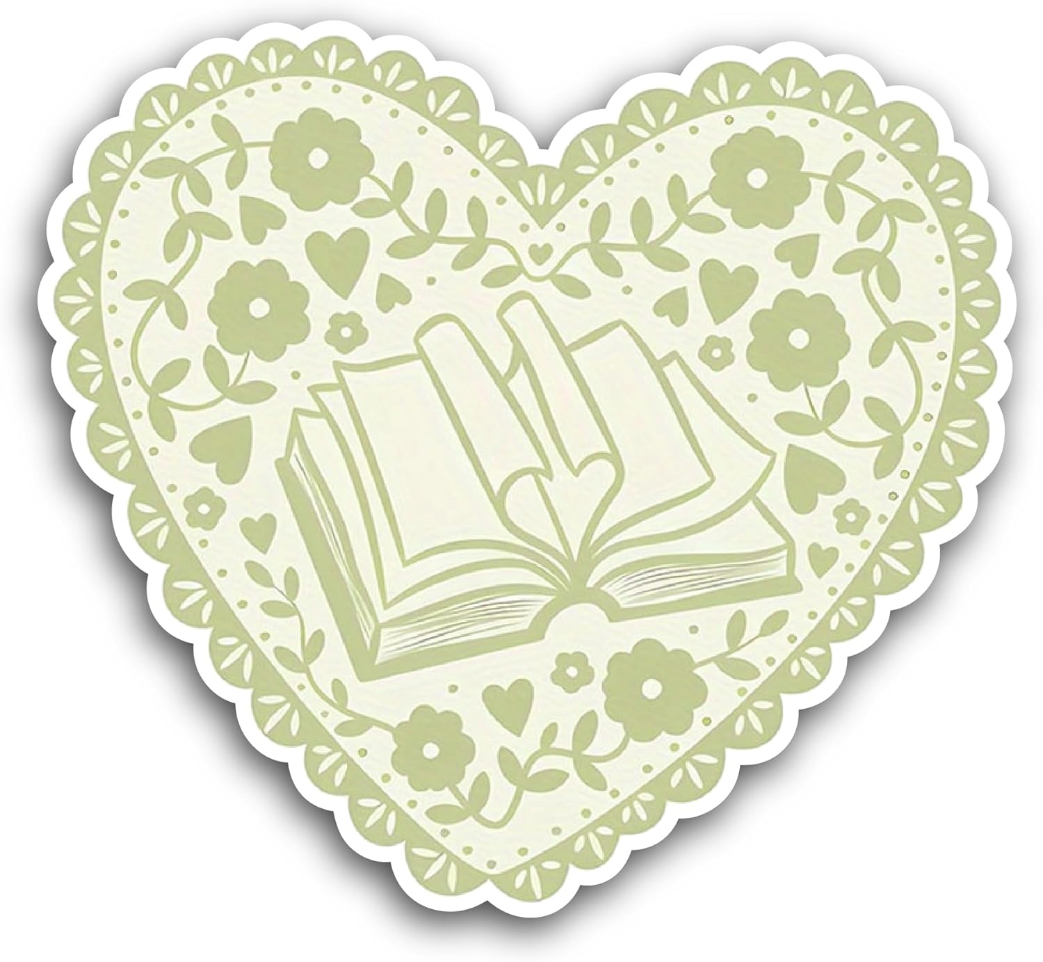 2 (Pieces) 3" and 5" Green Bookish Heart Sticker, Waterproof Vinyl Decals for Many Purpose Like Cars, Trucks, Laptops, Phones, Windows and More