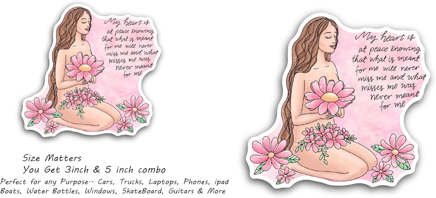 2 (Pieces) 3" and 5" Girl Holding Flowers with Flowers Sticker, Waterproof Vinyl Decals for Many Purpose Like Cars, Trucks, Laptops, Phones, Windows and More
