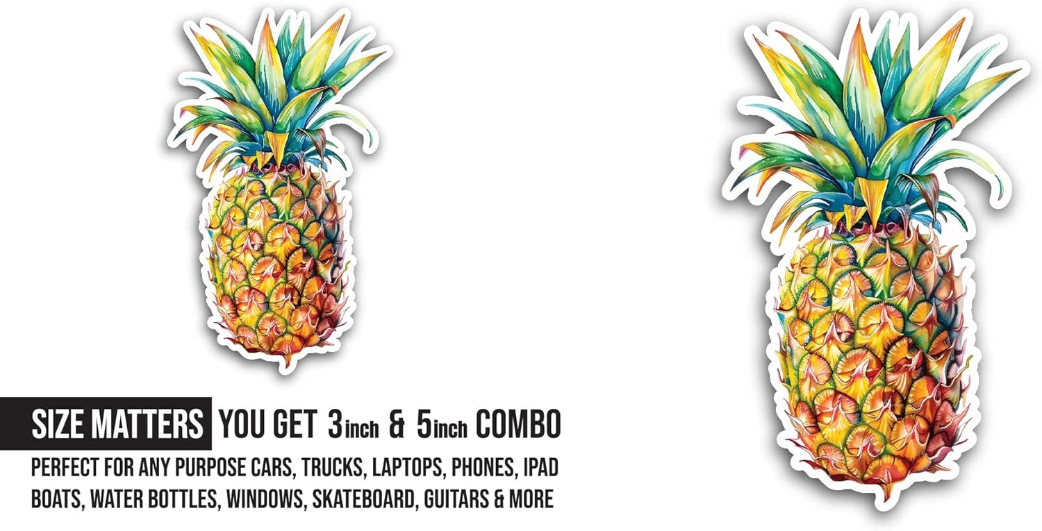 2 (Pieces) 3" and 5" Pineapple Sticker, Waterproof Vinyl Decals for Many Purpose Like Cars, Trucks, Laptops, Phones, Windows and More