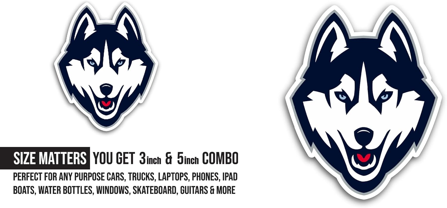 2 (Pieces) 3" and 5" UC0nn Huski3s Decal Sticker, Waterproof Vinyl Decals for Many Purpose Like Cars, Trucks, Laptops, Phones, Windows and More