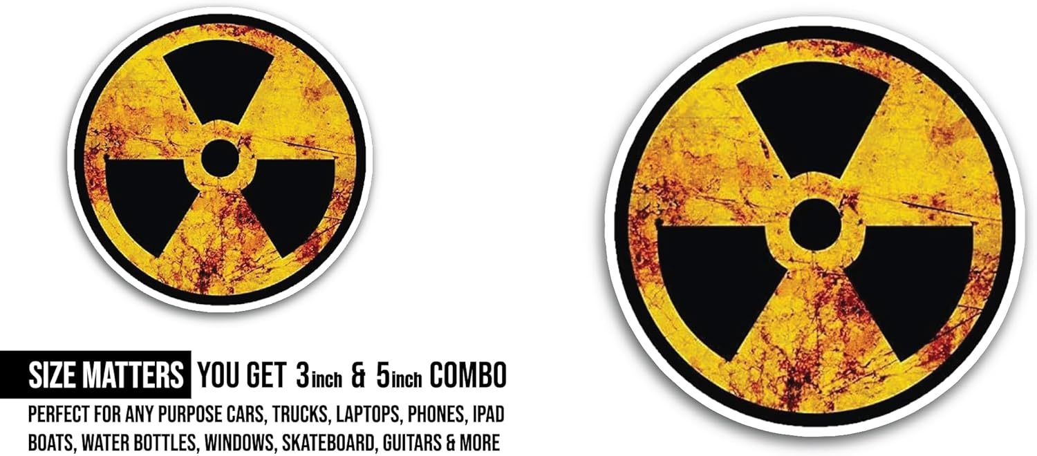 2 (Pieces) 3" and 5" Radioactive Symbol Sticker, Waterproof Vinyl Decals for Many Purpose Like Cars, Trucks, Laptops, Phones, Windows and More